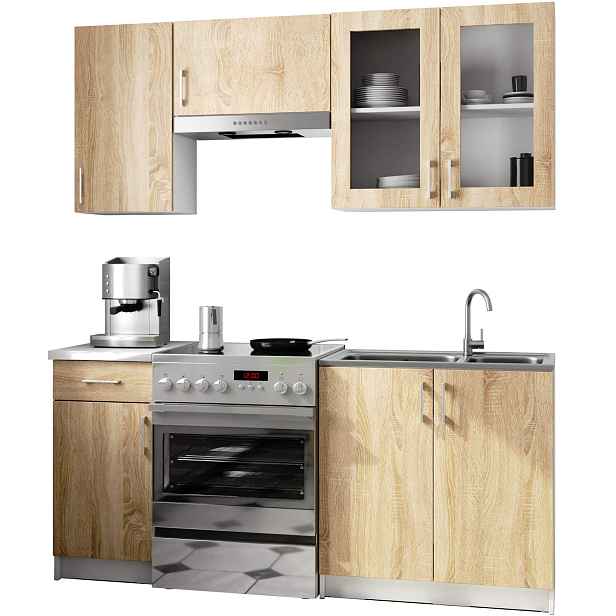 Ak furniture Kuchyňská linka Olivie 1,8 m H720 prosklená bílá/dub sonoma