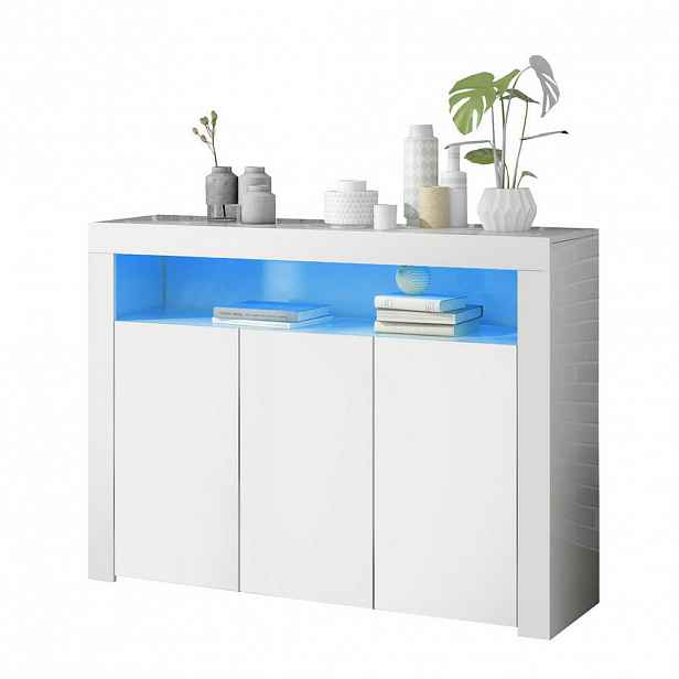 OKWISH BOČNÍ skříň 130/35/95 cm bílá z dřevotřísky s LED osvětlením a vysokým leskem