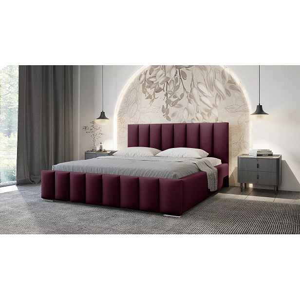 Elegantní čalouněná postel 140x200 MADALENA 2 s úložným prostorem - vínová