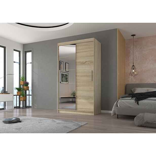 Šatní skříň se zrcadlem 120 cm HAMLIA - dub sonoma