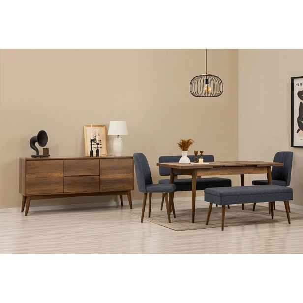 Set s rozkládacím stolem, židlemi a konzolou (6 kusů) Vina Bench 04 1048 - Walnut, Dark Blue