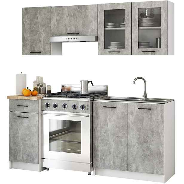 Ak furniture Kuchyňská linka Olivie 1,8 m prosklená beton
