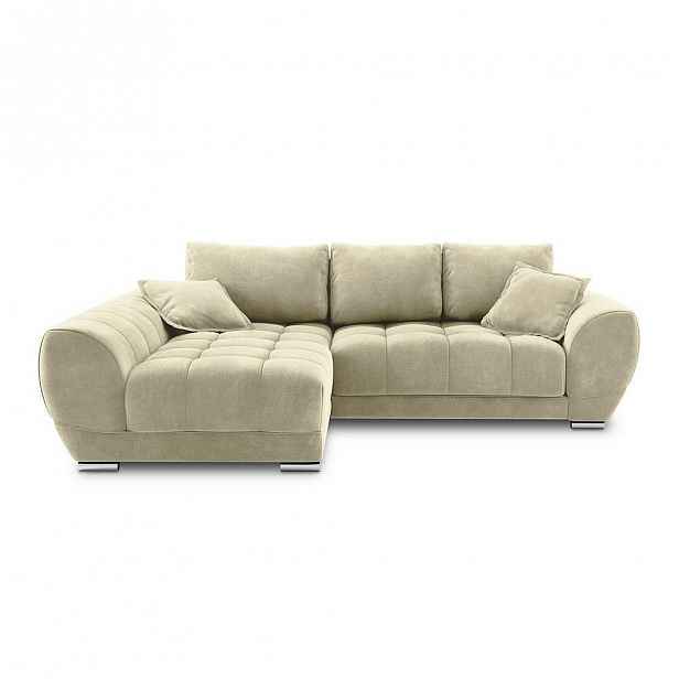 Béžová rozkládací rohová pohovka se sametovým potahem Windsor & Co Sofas Nuage, levý roh