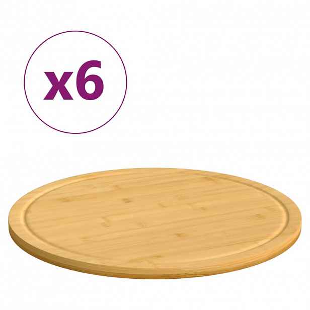 vidaXL Prkénka na krájení 6 ks Ø 40 x 1,5 cm bambus