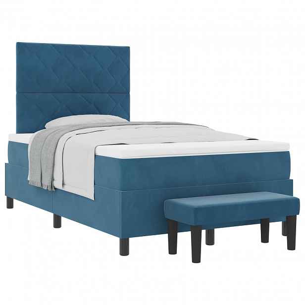 vidaXL Postel s boxspringem s čelo Tmavě moddrá 190 x 120 cm samet