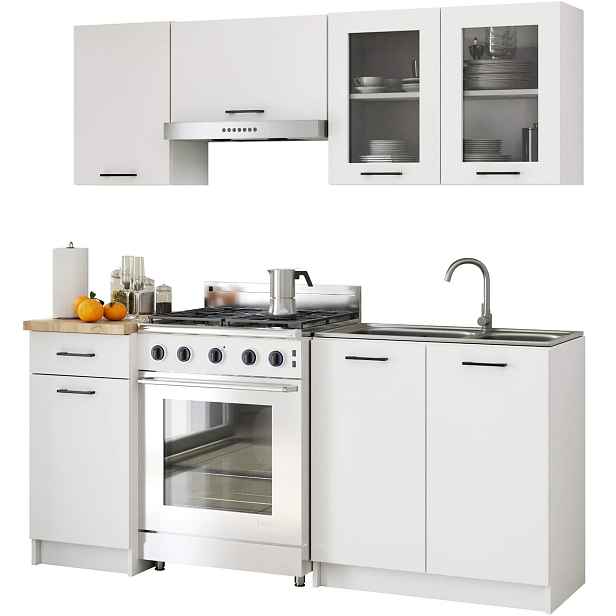 Ak furniture Kuchyňská linka Olivie 1,8 m prosklená bílá/dub sonoma