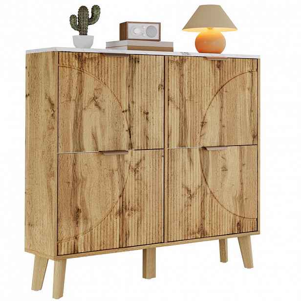 OKWISH BOTNÍK 105/24/95,5 cm přírodní z MDF s klopnými dveřmi a deskou v mramorovém vzhledu