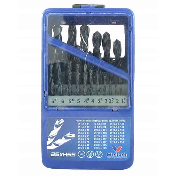 Sada vrtáků 25 kusů Seltek Hss od 1 mm do 13 mm Hss vysoce kvalitní stojan
