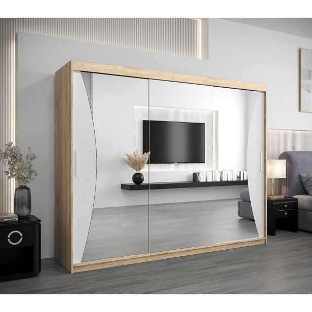 Skříň s posuvnými dveřmi AJA - šířka 250 cm, dub sonoma / bílá
