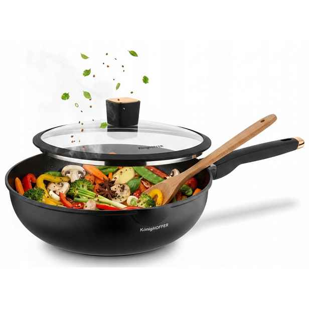 Pánev Indukce Wok Hluboká Gaz Velká Konighoffer Black Rose 30 cm