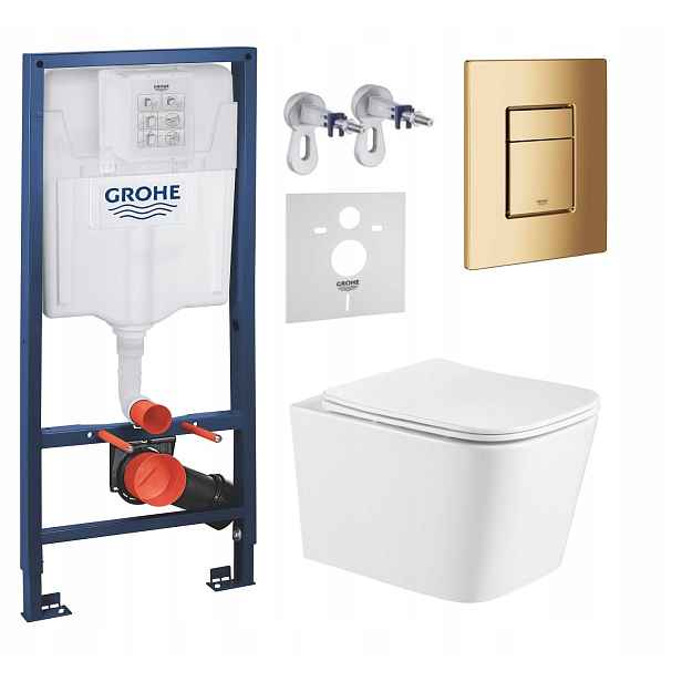 Podomítková Wc sada Grohe s mísou Alba Tornado a zlatým tlačítkem