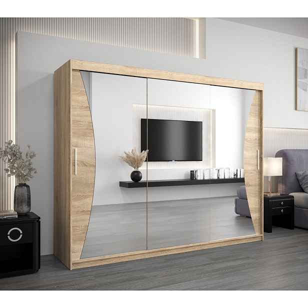 Skříň s posuvnými dveřmi AJA - šířka 250 cm, dub sonoma