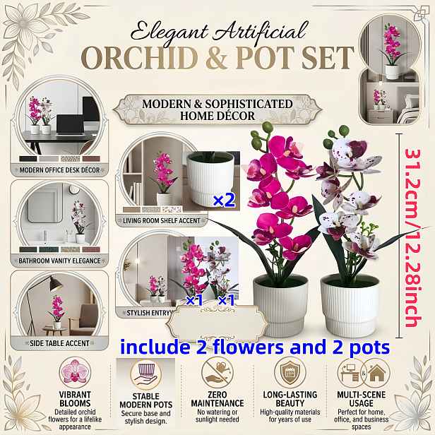 TEMU 2 Sady Umělých Vícebarevných Orchidejí (S Květináči), Vysoce Kvalitní Falešné Orchidejové Květináče, Krásné Orchidejové Květy, Dekorace Pokoje,