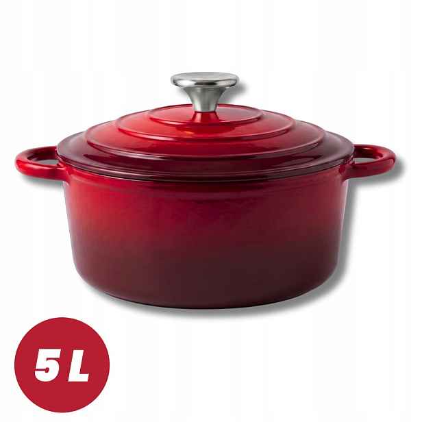 Hrnec Hrnec 5L Smaltovaná Poklice Červená Plyn/indukce Trouba 26 CM