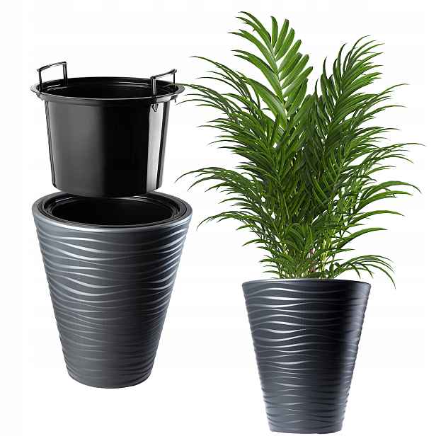 Květináč Obal Na Květináč 40 cm Na Květiny S Vložkou Květinový Antracit Plast