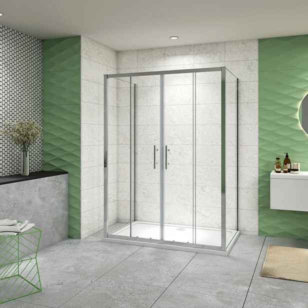 Sprchový kout do U SYMPHONY D4 120 × 90 × 90 cm s posuvnými dveřmi – chrom, včetně sprchové vaničky z litého mramoru