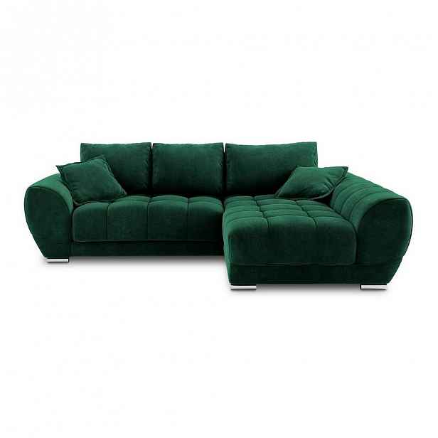 Lahvově zelená rozkládací rohová pohovka se sametovým potahem Windsor & Co Sofas Nuage, pravý roh