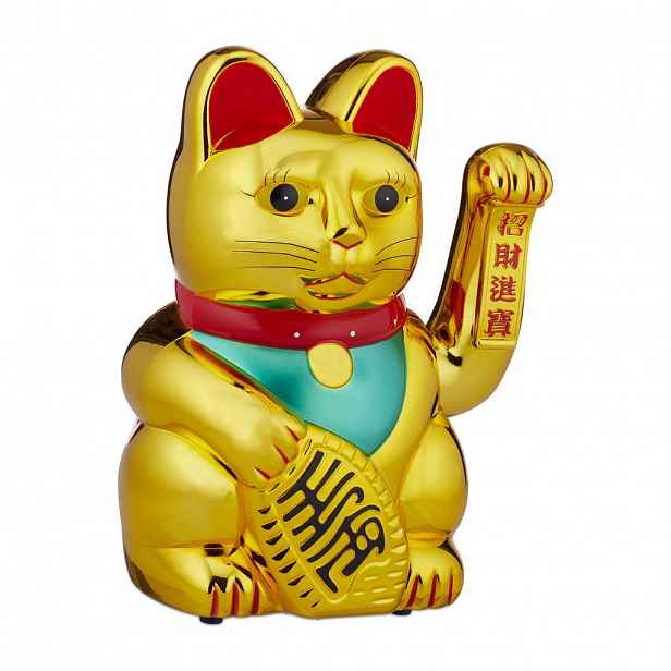 Relaxdays FIGURKA Zlatá Maneki Neko plast na baterie