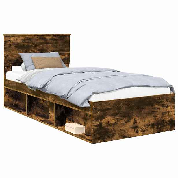 vidaXL Rám postele Kouřový dub 90 x 190 cm Masivní borové dřevo