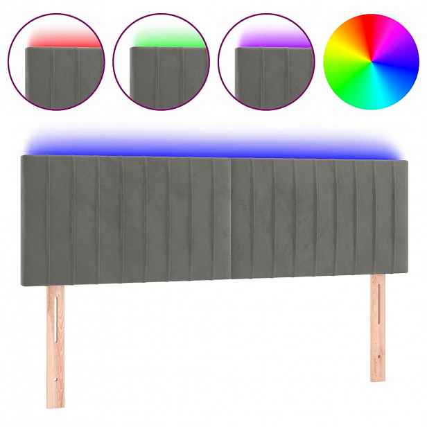 vidaXL Čelo postele s LED světle šedé 144 x 5 x 78/88 cm samet