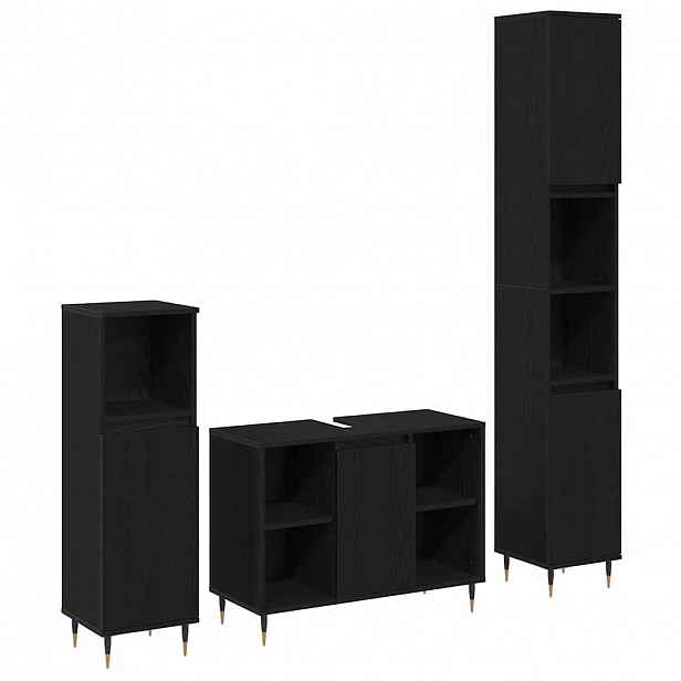 vidaXL Sada koupelnového nábytku 3 ks Černý dub 30 x 30 x 180 cm