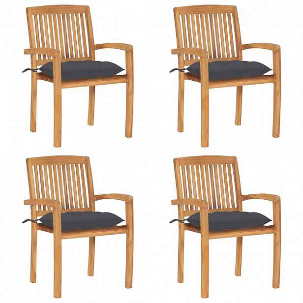 vidaXL Stohovací zahradní židle s poduškami 4 ks masivní teak