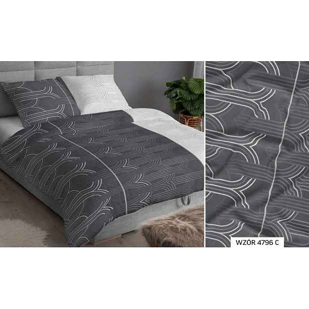 Povlečení 140x200 šedá bílá geometrie se zapínáním na zip Karo Satin
