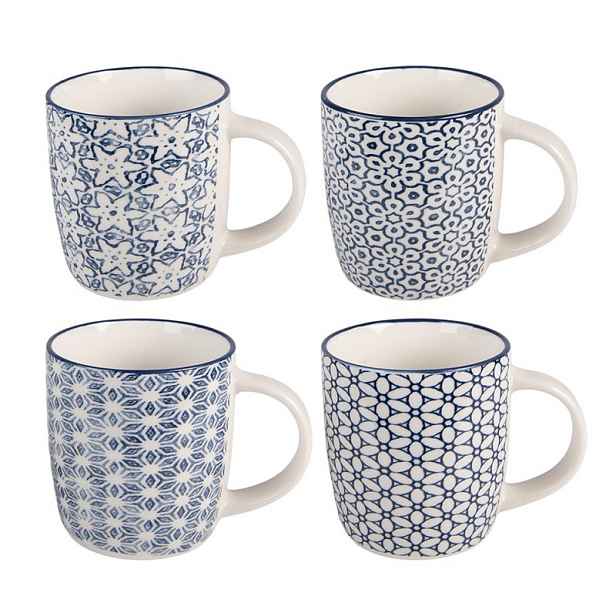 Sada 4ks porcelánový hrnek s modrými květy - 13* 8*9 cm / 300 ml Clayre & Eef