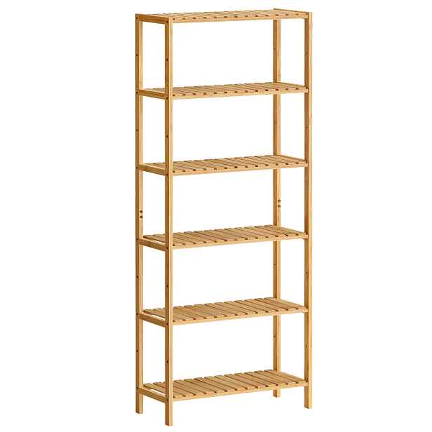 Songmics Bambusový regál nastavitelný, 6 polic, 60 x 26 x 160,9 cm, přírodní