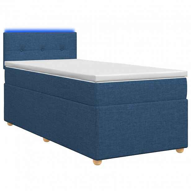 vidaXL Postel boxspring s matrací s LED pásky Modrá 90 x 190 cm Textil