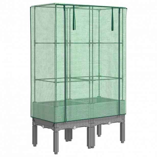 vidaXL Vyvýšený záhon se skleníkem ratanový vzhled 80 x 40 x 140 cm