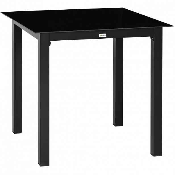 OKWISH ZAHRADNÍ stůl 80/80/74 cm černý z hliníku s deskou z tvrzeného skla pro 4 osoby