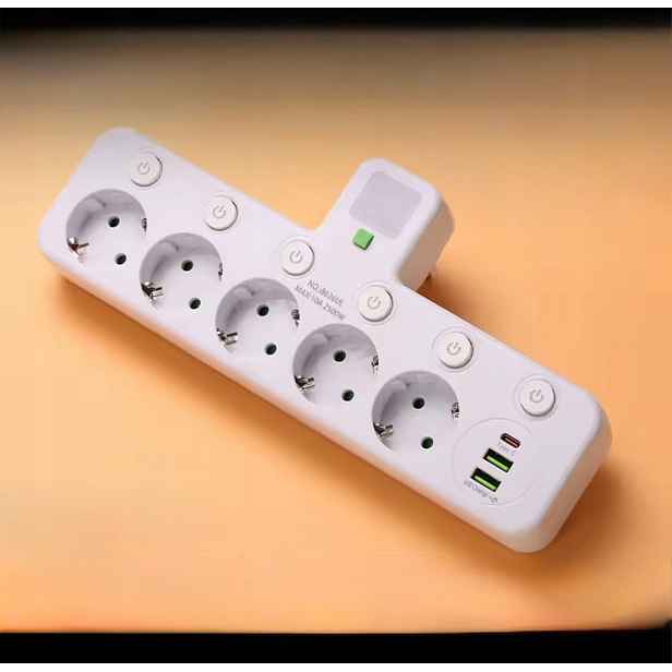Prodlužovací Lišta Rozdělovacího Rozbočka 5 Zástrček 2 Usb Lampička 2500W