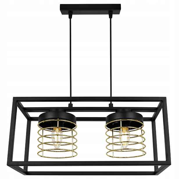 Závěsné Stropní Svítidlo Černý Lustr Zlatá Klec Loft Glamour Do Obývacího Pokoje