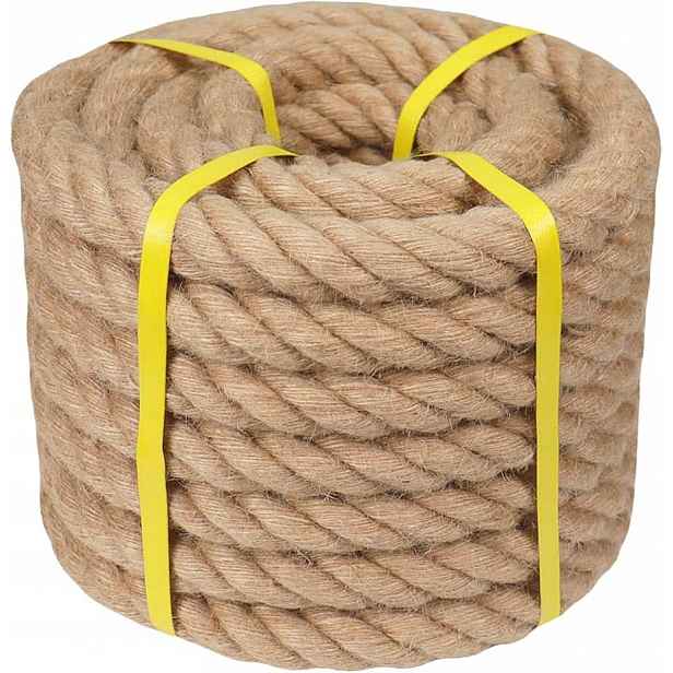 Jutové lano 40 mm x 10 m. Přírodní, třížilové. Dům, zahrada, ruční práce!
