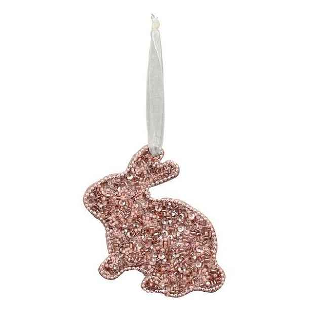 Růžový velikonoční králíček s korálky na stužce Fli - 10*8 cm Exner