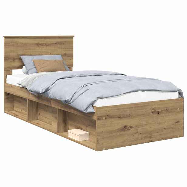 vidaXL Rám postele Umělecký dub 90 x 190 cm Masivní borové dřevo