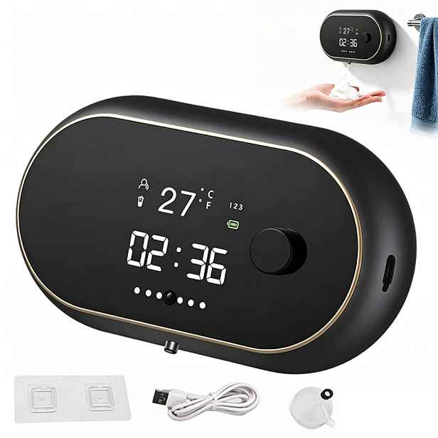 Premium Automatický Dávkovač pěny Hodiny Teplota nabíjení Usb Černá