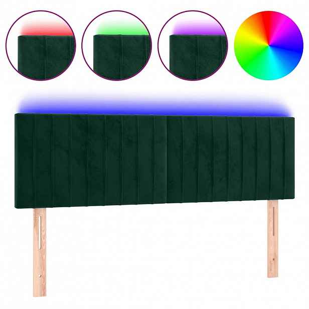 vidaXL Čelo postele s LED tmavě zelené 144x5x78/88 cm samet