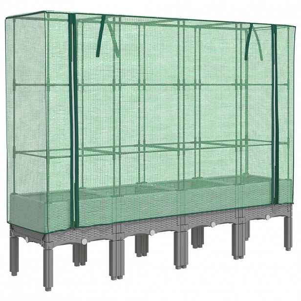 vidaXL Vyvýšený záhon se skleníkem ratanový vzhled 160 x 40 x 140 cm
