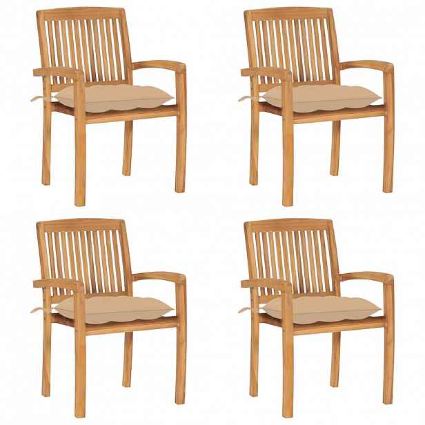 vidaXL Stohovací zahradní židle s poduškami 4 ks masivní teak
