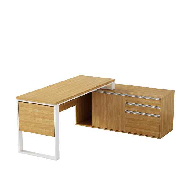 Rohový kancelářský stůl s komodou Houseland Nuvia Home 04 194 cm dub/bílý