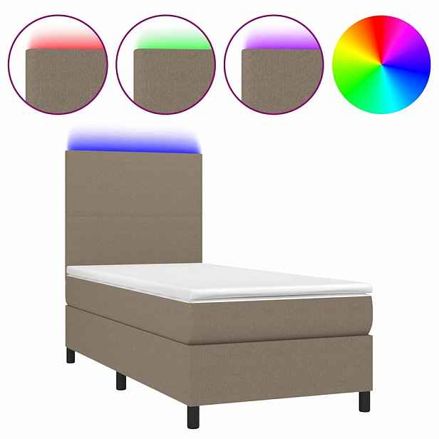 vidaXL Box spring postel s matrací a LED taupe 90x190 cm textil