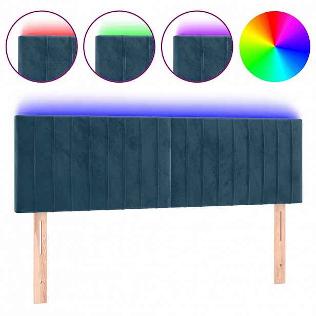 vidaXL Čelo postele s LED tmavě modré 144x5x78/88 cm samet