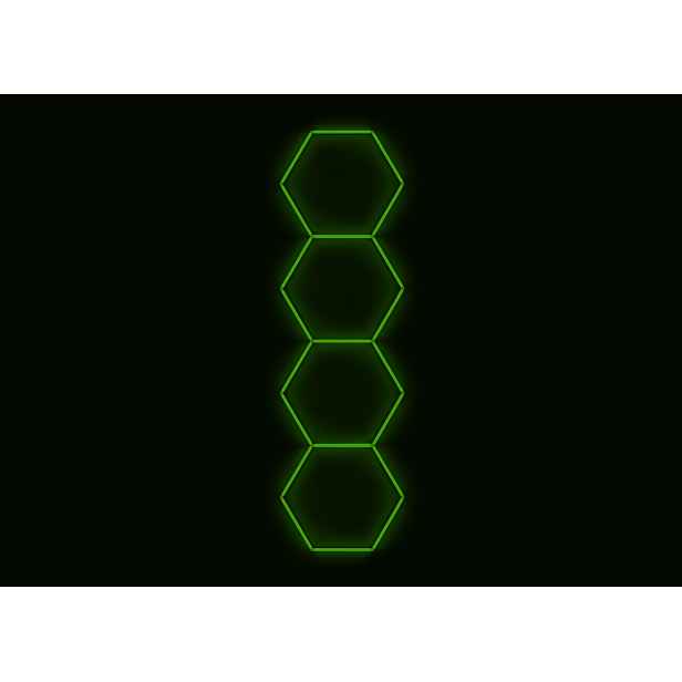 Kompletní Led hexagonové svítidlo zelené, rozměr 4 elementy 97 x 327 cm