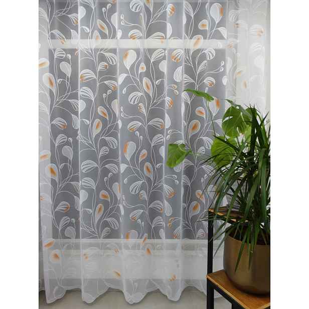 Mg Záclona žakárová 125/032F Bílá s oranžovou 250x220 cm Šitá S Páskou