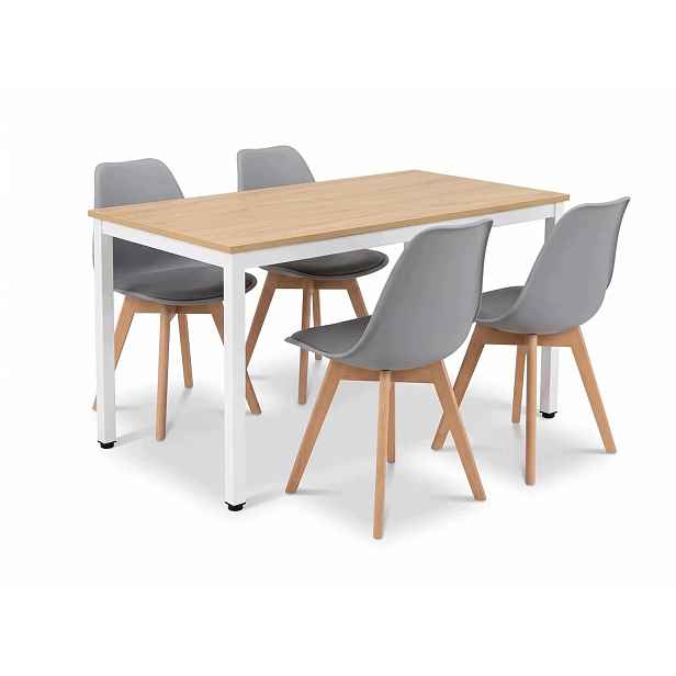 Stůl Loft 120x60 Dub Sonoma 4 skandinávské židle s polštářem Šedá
