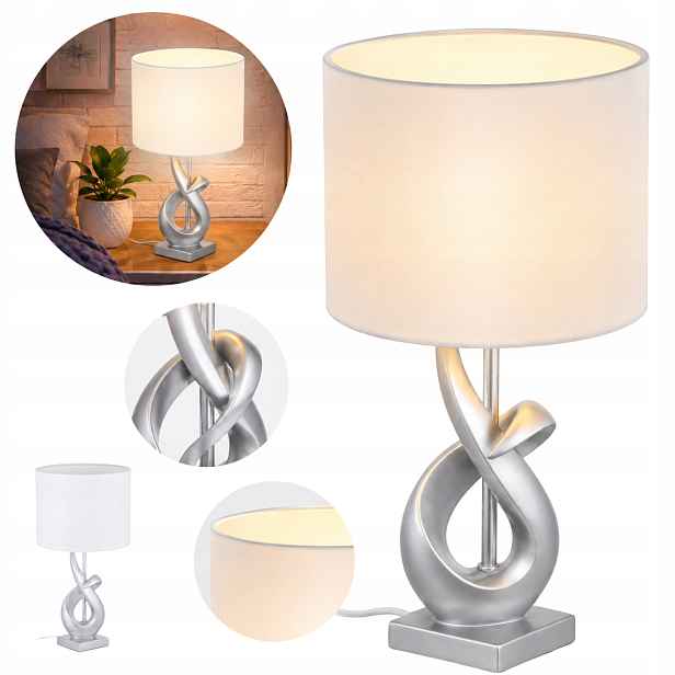 Designová stolní lampa 50 cm stříbrno-bílá E27 Glamour do obývacího pokoje
