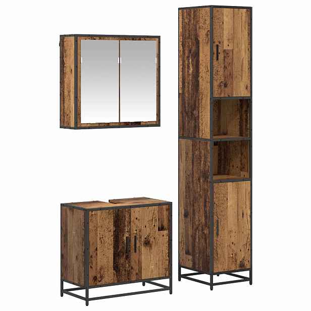 vidaXL Sada koupelnového nábytku 3 ks Staré dřevo 65 x 33 x 60 cm