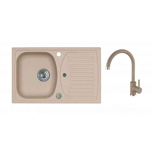 Alveus - Set dřezu Record 30 a baterie Kati, s ovládáním odpadu, beige SETA25927
